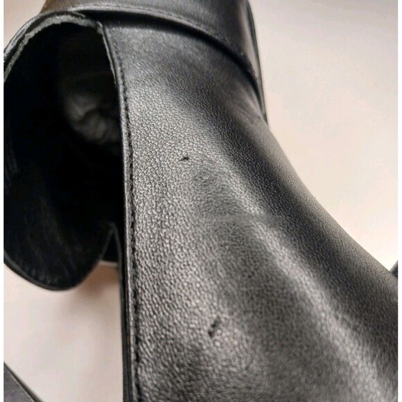 Deltan Sz 7 Veronica Black Leather Metal Buckle Flared Block Heel Pumps - Picture 15 of 16